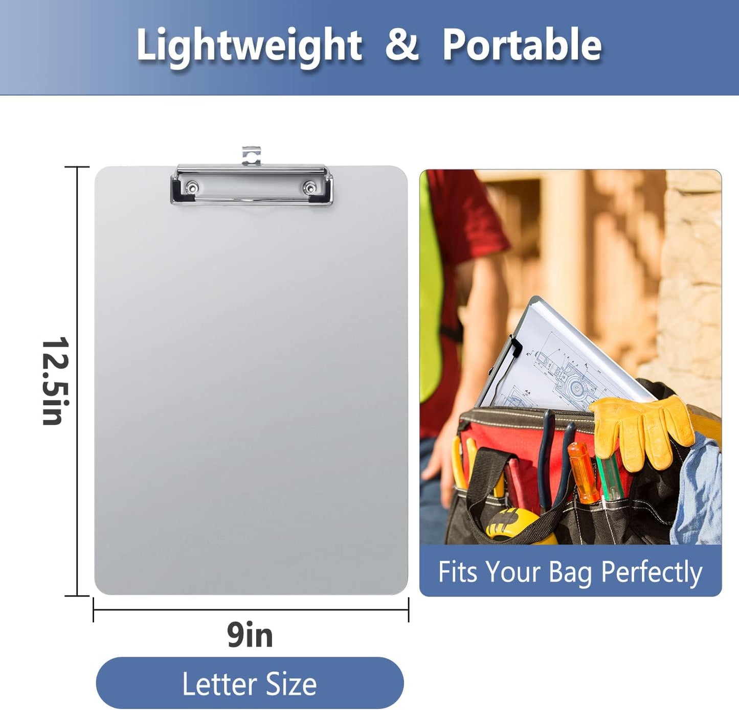 Metal Clipboard, 20% Sturdier Aluminum Contractor Clipboard with Low Profile Clip | Hangable Recycled Heavy Duty Rust-Proof | Plate for A4 Size Sheet, for Jobsite, Laboratory, Medical, Office, Teach