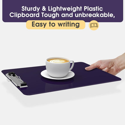 Plastic Clipboards 2 Pack, A4 Black Clip Board 8.5x11 for Classroom, Students, Kid, Woman, Size 9" x 12.5" with Low Profile Clip, Office & School Supply