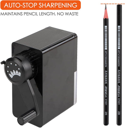 Marie's Long Point Manual Pencil Sharpener, 5-Level Adjustable Hand Crank Sharpener with Large Shavings Box for Art Sketching and Classroom, for Artists and Students