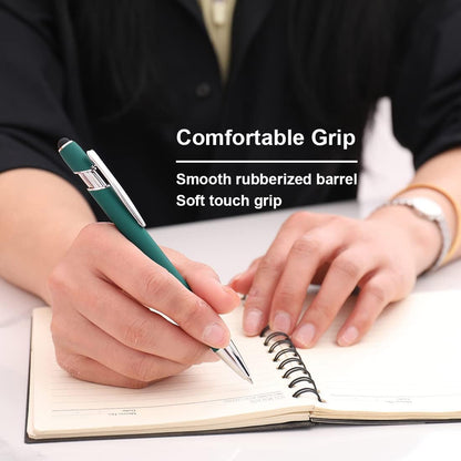 Oddmoal Ballpoint Pen with Stylus Tip, Soft Touch Click Metal Pen, 1.0mm Medium Point, Black Ink, 12 Count(Black)