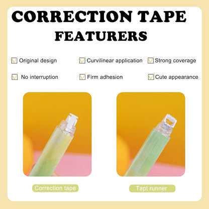 2 in 1 Correction Tape and Double Sided Tape Roller, Cute Quick Dry Japan Correction Tape, with Adhesive Tape Runner,for School Office supplies