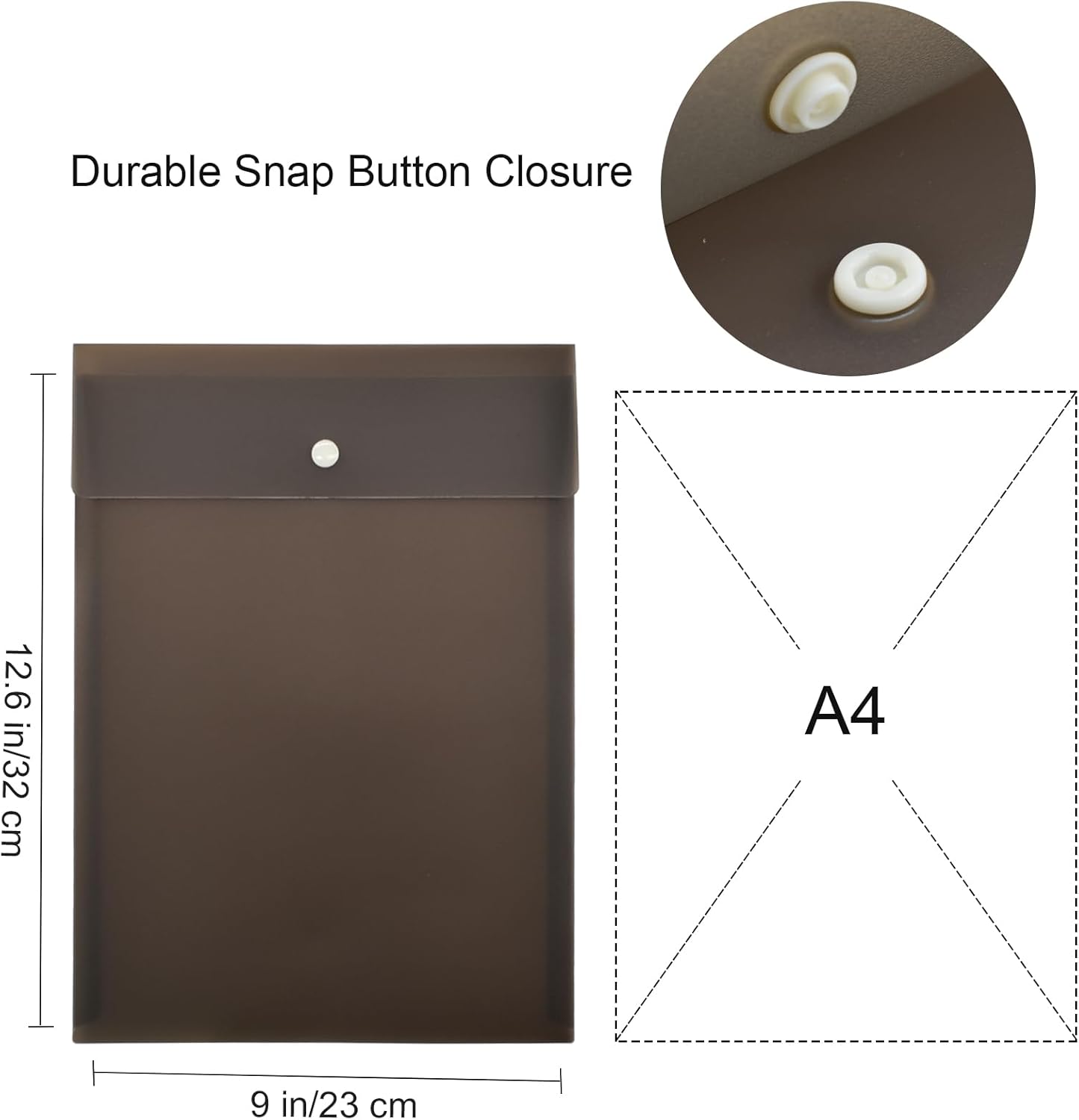 VANRA Vertical File Folders Poly Filing Envelope Plastic Project Folder with Snap Button Closure for A4 Letter Size Paper (Pack of 5, Black)