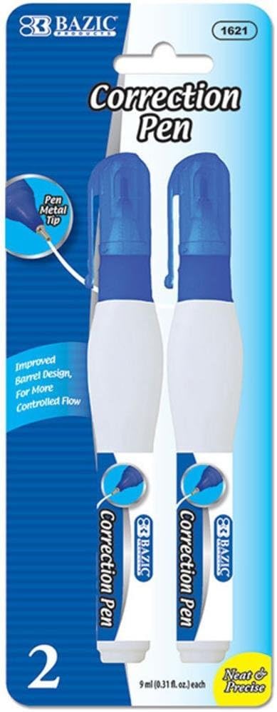 Bazic White-Out Correction Pens 9 mL/Pen 2 Pens/Pack