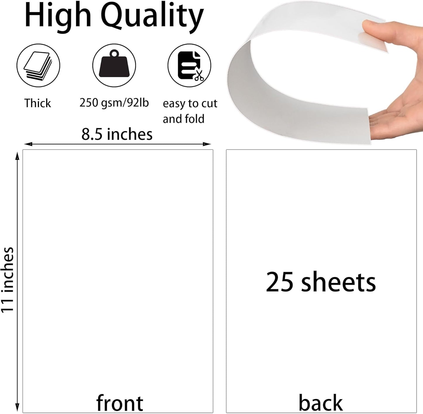 25 Sheets Black Cardstock Paper 8.5'' x 11'', 250gsm/92lb Thick Paper for Scrapbook, Invitations, Printing and DIY Cards