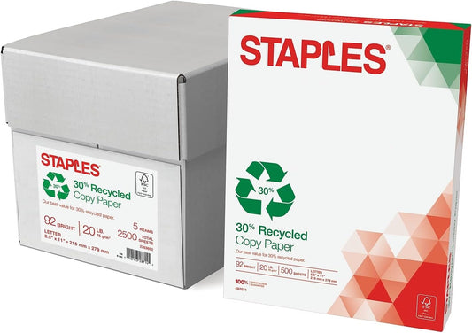 Staples 30% Recycled 11x17 Paper 20 lbs 92 Bright 500/Ream, For Office, School & Home