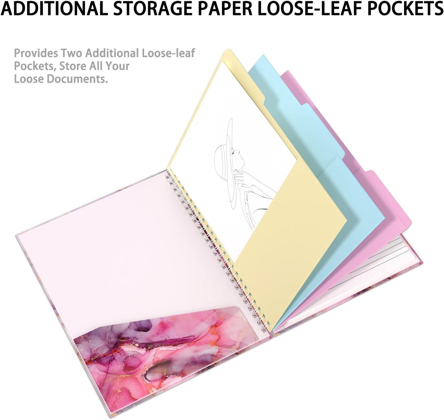 Rimilak Spiral Clipboards Folio with Refillable Lined Notepad, 14.5 x 9.8 In, Hardcover Cover with 5 Interior Pockets, Elastic Band and Pen Loop Series. Cute Stylish Clipfolio, Daisy Flower