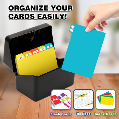 H4D Index Card Holder 3x5 Inches with 25 Plastic Dividers, Black