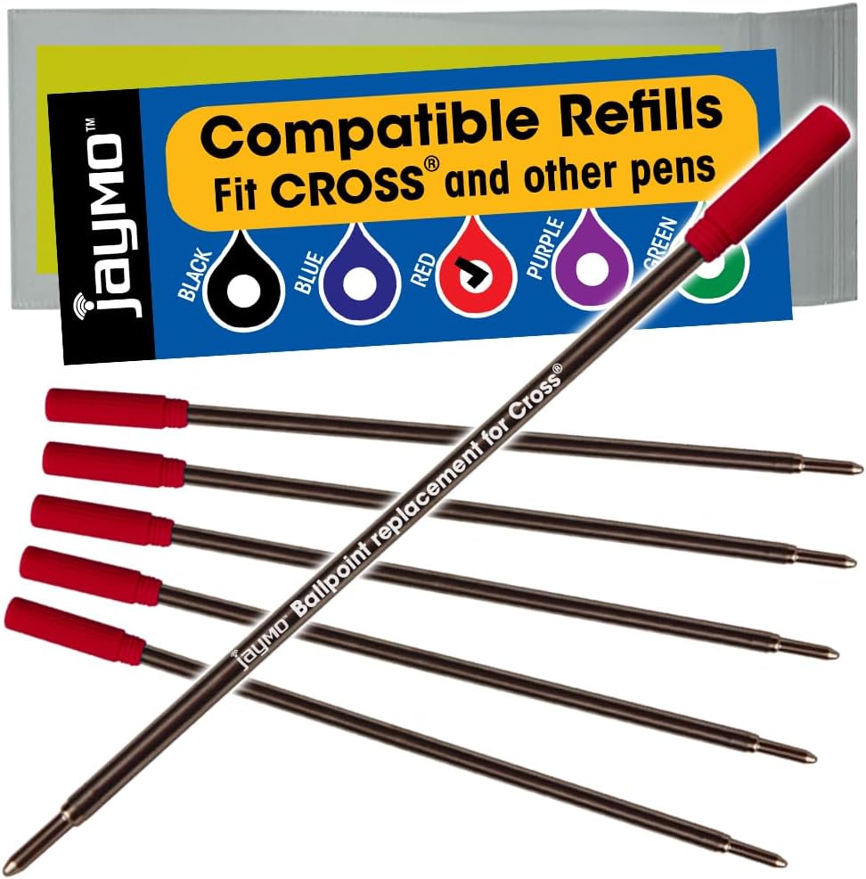 Jaymo Replacement for Cross 8513 - Measures 4.563 in / 116 mm Long - Ballpoint Pen Refill - 6 Black