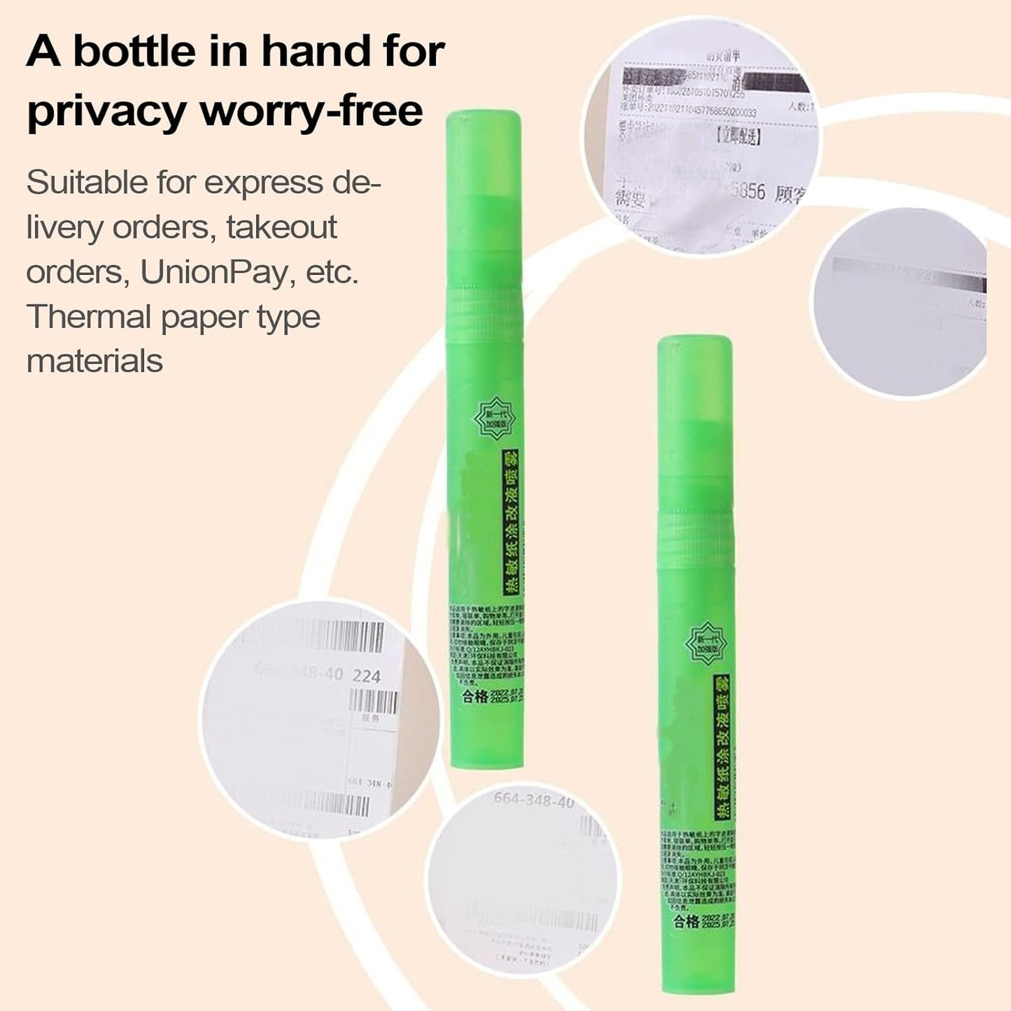 Thermal Paper Privacy Eraser, 10ml White-Out Correction Fluid Pen, PC Spray for Documents, Labels, Packages, Shipping Addresses, Privacy Protection, Green Case