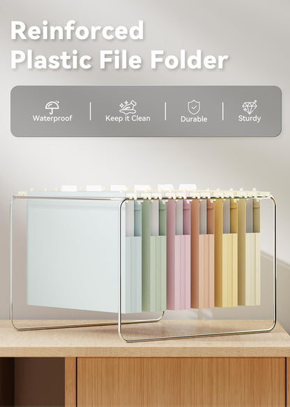Ansook Extra Capacity Hanging File Folders Letter Size,Heavy Duty 4" Expandanle Pastel Hang Folders,6 Pack Plastic File Cabniet Folder Hanging with Tabs,Hanging File Frame Organizer
