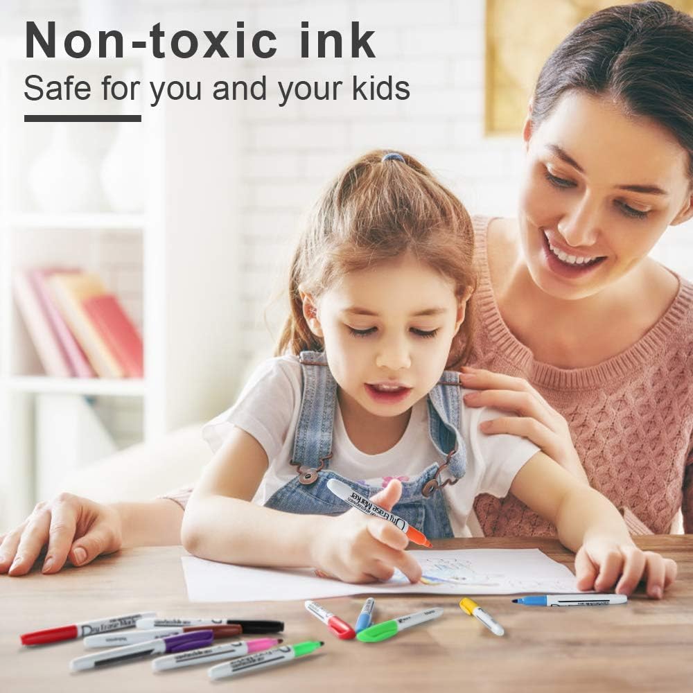 Volcanics Black Dry Erase Markers Low Odor Fine Whiteboard Markers Thin Box of 30