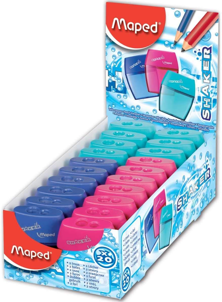 Maped Shaker 2-Hole Pencil Sharpener - 20-Pack - Precise Sharpening - Durable & Portable - Compact Design, Steel Blades - Ideal for Students