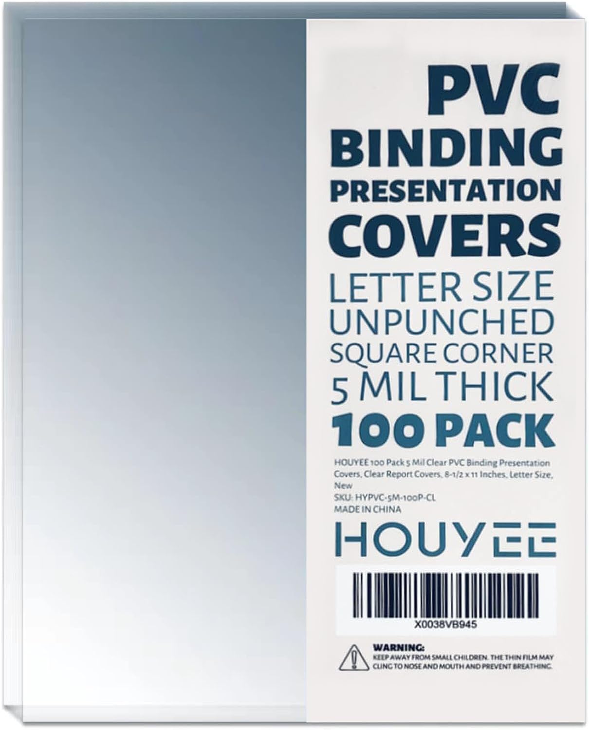 HOUYEE 100 Pack10 Mil Clear Binding Presentation Covers, PVC Report Cover Sheets for Binding, Square Corner, 8.5 x11 Inches, Letter Size