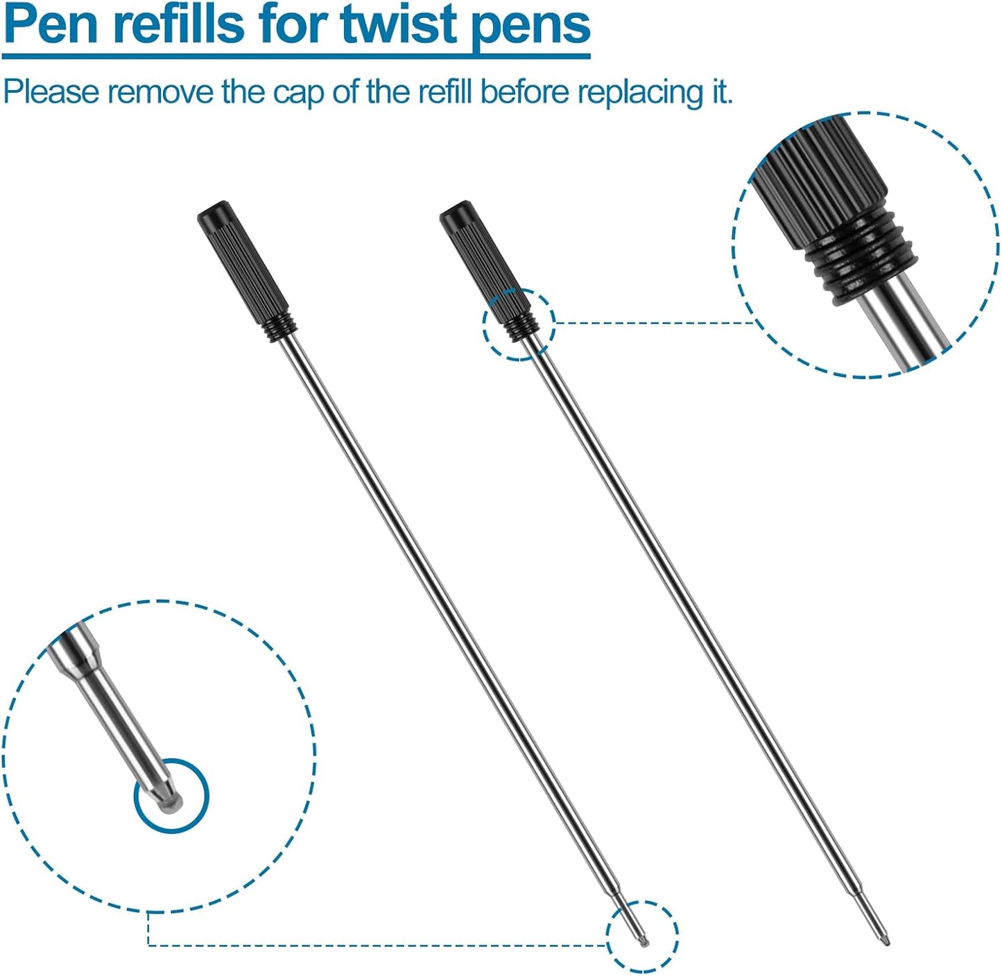 AZUREAL Pen Refills 20P, Replaceable Ballpoint Pen Refills, 1mm Medium Tip, Ink Pen Refills for Twist Pens, Black Ink