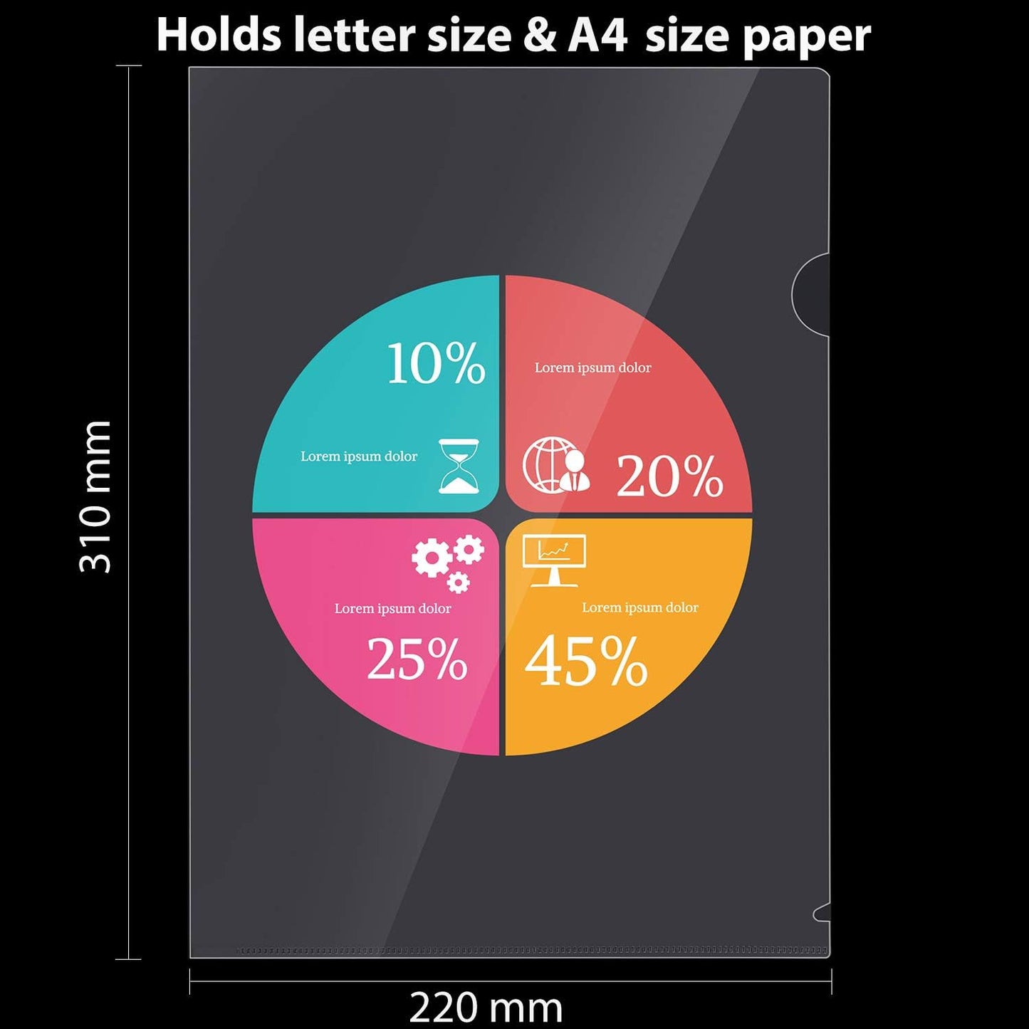 WOT I 12 Pack Clear Document Folders, Plastic Transparent Folders Copy Safe Project Pockets, for Letter Size Sheets, 6 Vibrant Color