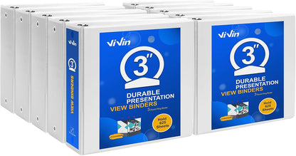3 Ring Binder 1-1/2 Inch, ViVin Sturdy 1.5"-Round Ring Binder with 2 Interior Pockets, Clear View Cover, PVC-Free, Fits 300 Sheets of 8.5'' x 11'' Paper, Office Home School (6 Pack, White)