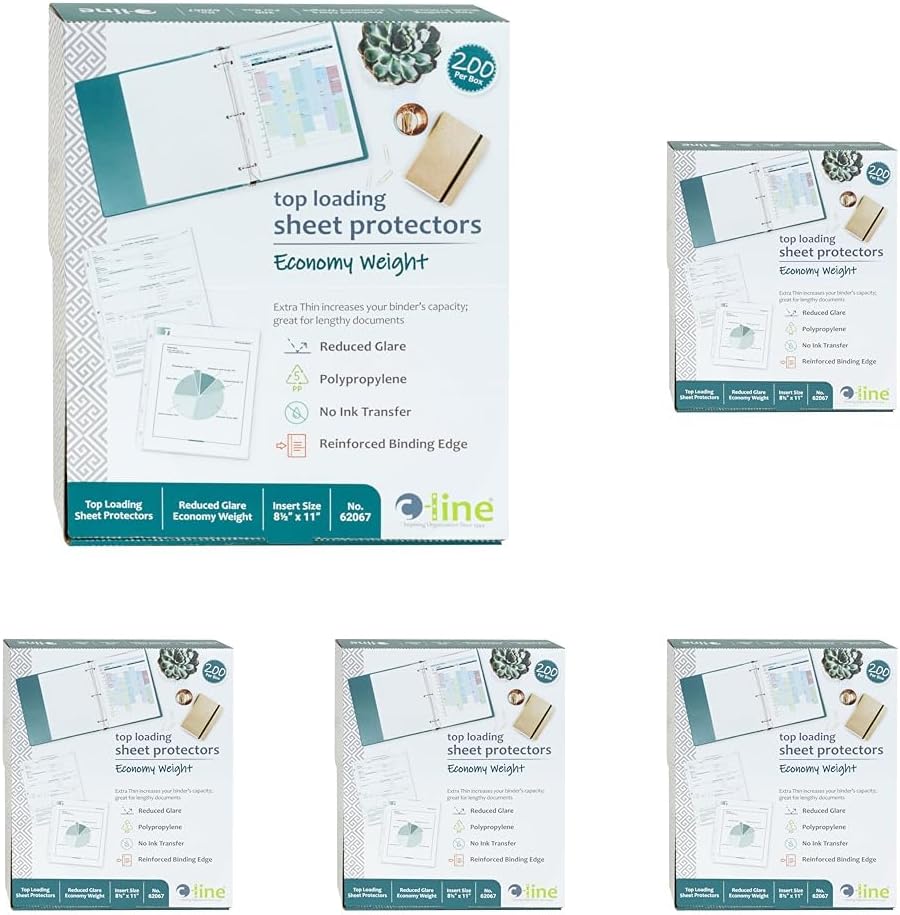 C-Line Top Loading Economy Weight Poly Sheet Protectors, Reduced Glare, 8.5 x 11 Inches, 200 per Box (62067)