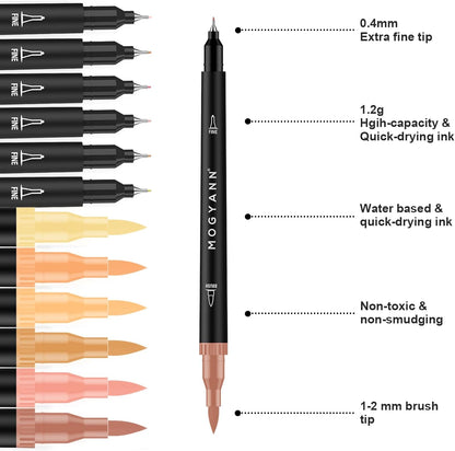 Mogyann Drawing Pens, 12 Pack Dual Brush Pens Black Markers for Art Drawing Sketching