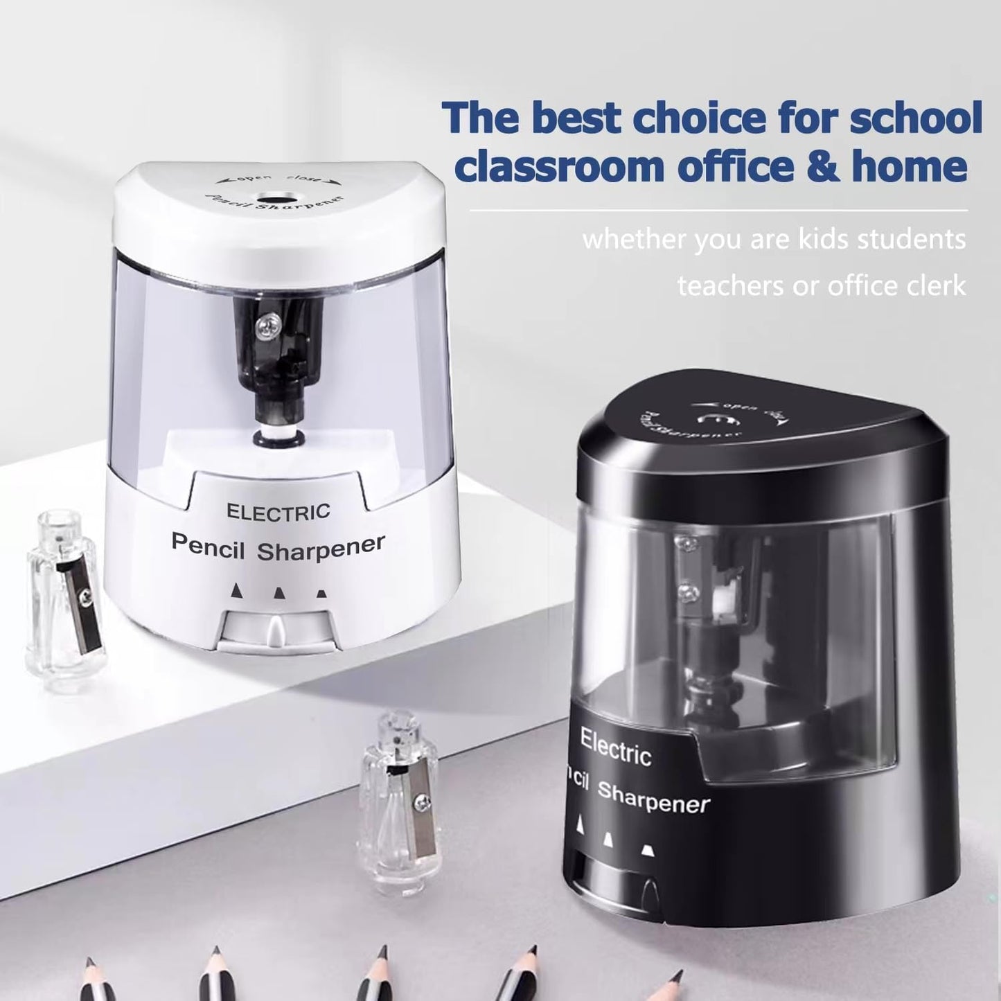 Electric Pencil Sharpener, Battery (Not Included) USB Powered, Portable for NO.2 Pencils, Automatic and Durable with 3 Sharpness Options - Classroom, Home, Office Black