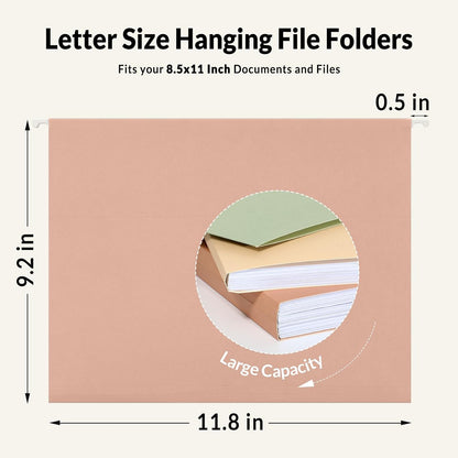 SUNEE Hanging File Folders, 25 Pack Letter Size Hanging File Folders with 1/5-Cut Tabs, Ideal for Home and Office Organization and Papers Classification, Bright Neon Pink