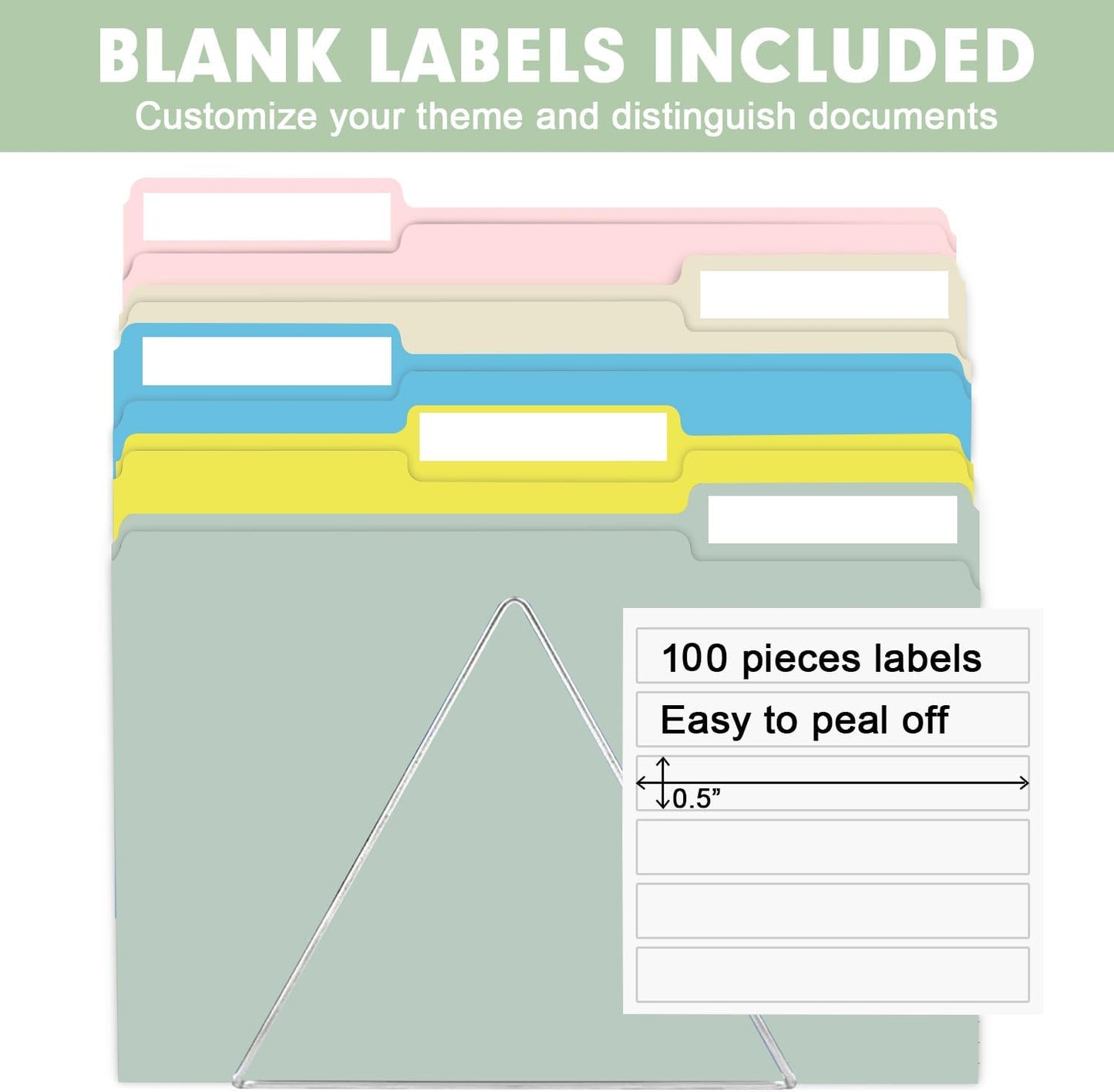 RAZCC File Folders, 100-Pack, 1/3 Cut, Letter Size, Yellow, Great for Organizing and Easy File Storage