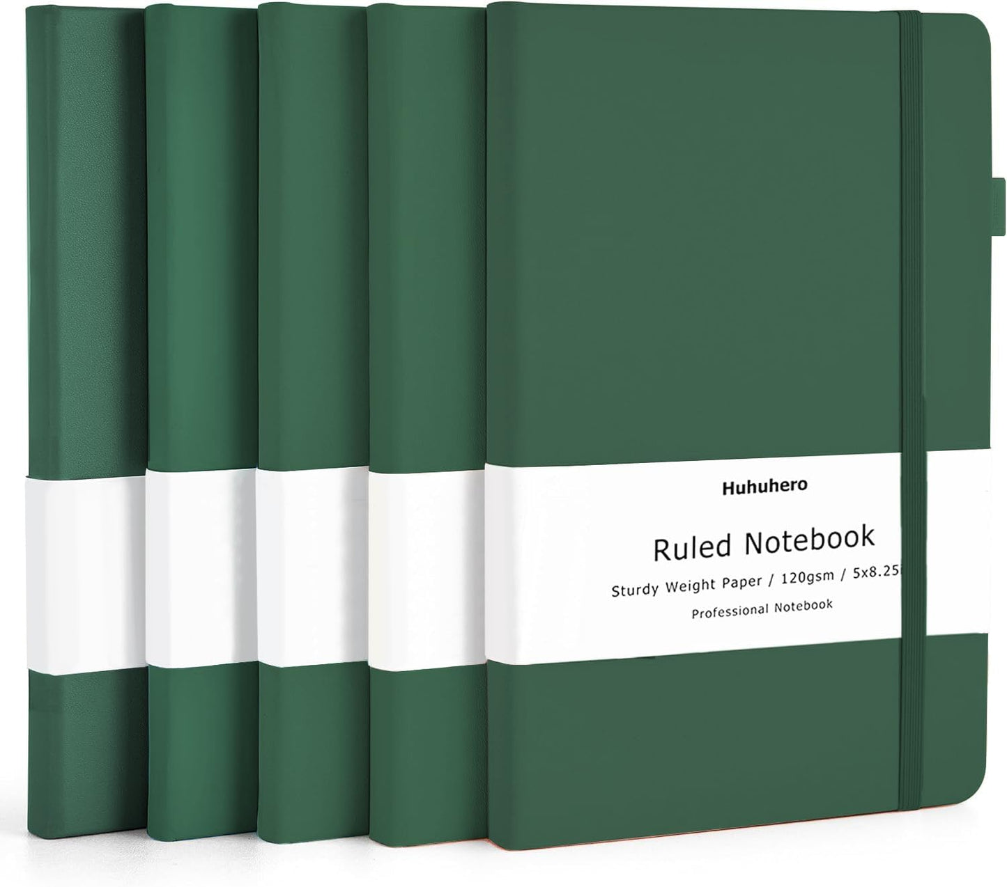 Huhuhero 5 Pack Lined Journal Notebooks, Hardcover Notebook for Work School Office, 5"×8.25", 120Gsm Thick Ruled Writing Journals for Note Taking Business, Black