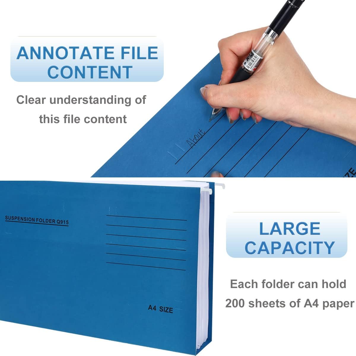 A4 Hanging File Folders, 25 Pcs Recycled Card File Folders for Filing Cabinet with Tabs and Card Inserts, Hanging Files Storage Folders for Office and School, Gray