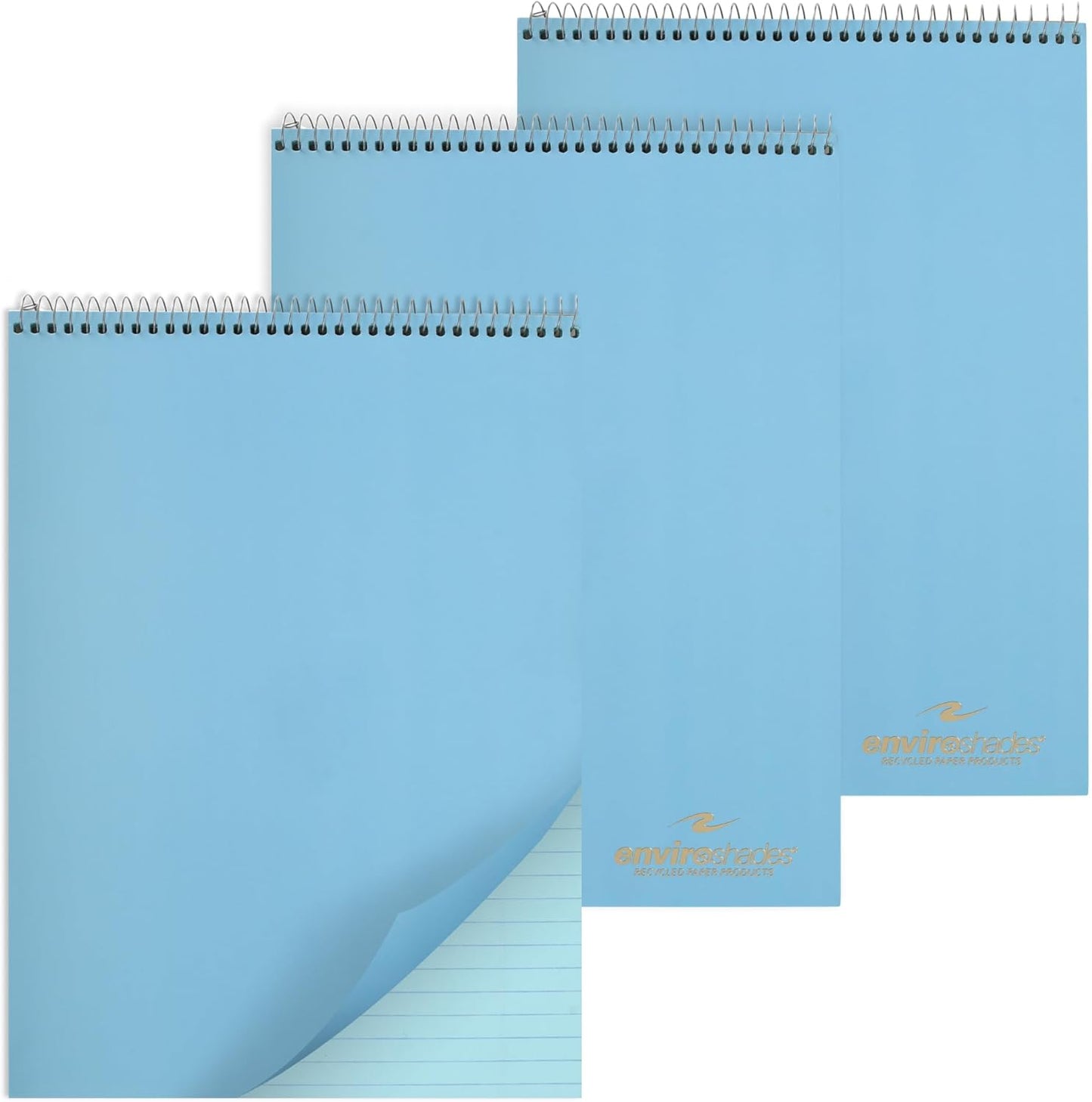 Roaring Spring Covered Spiral Legal Pads, 3-Pack, 8.5"x11.5", 50 Sheets, Recycled, Blue Colored Paper, Lay flat Wire Bound, Ruled, Protective Cover