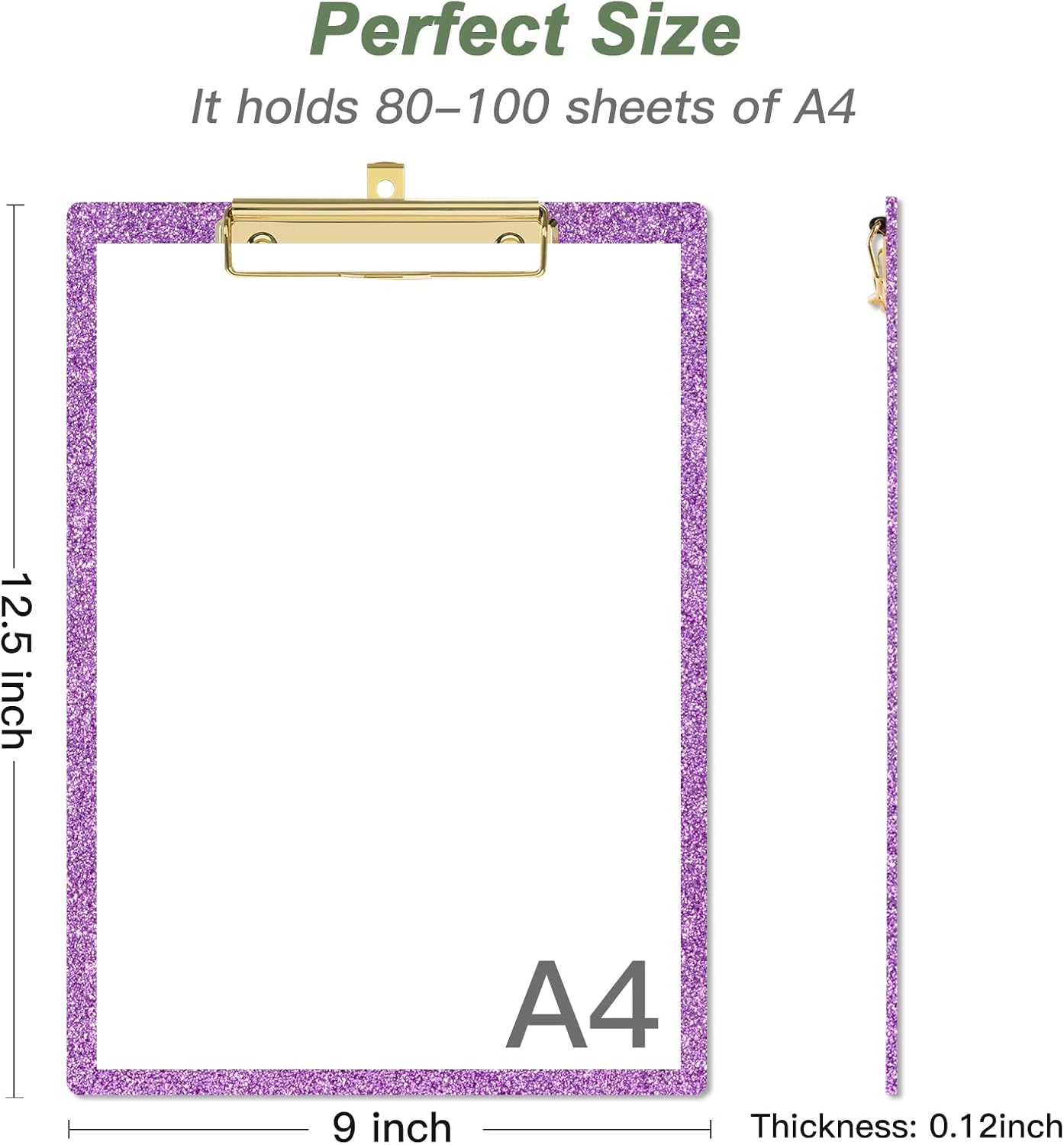Rimilak Acrylic Glitter Clipboards, Sparkly Board with Low Profile Gold Clip, Designed for Classroom School and Office Use, A4 Letter Size 9 x 12.5 in, Pink
