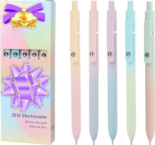 Vanhench 7Pcs 0.5 mm Black Ink Gel Pens Fine Point Smooth Writing Quick Dry Pen for Nurses Teacher Journaling Note Office Desk School Gift, Nice Cute Multifunction Writing Pens with Fidget Stress Ball