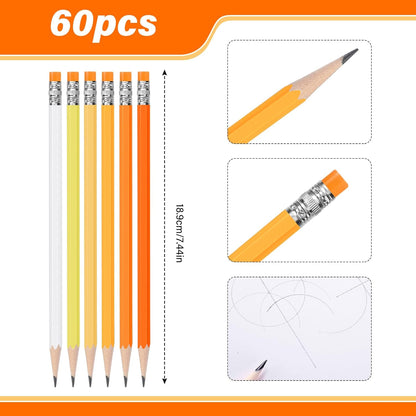 TecUnite 60 Pcs HB Pencils #2 Unsharpened Wood Cased Pencils with Eraser Hexagonal Pencil Cute Graphite No 2 Pen for Adults Gifts Exam School Office Sketching Learning (Wood Color, Silver)