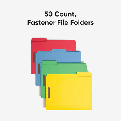 Smead Fastener File Folders, Reinforced 1/3-Cut Tabs, 2 Fasteners, Letter Size, Blue, 50 per Box (12040)