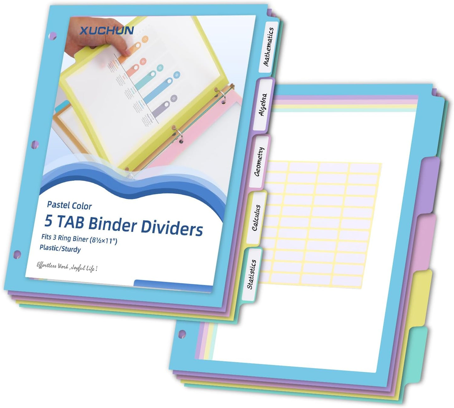 16Pcs/2 Set 8 Tab Dividers, Clear Plastic Binder Dividers with Tabs, for 3 Ring Binder, Letter Size, Multicolor