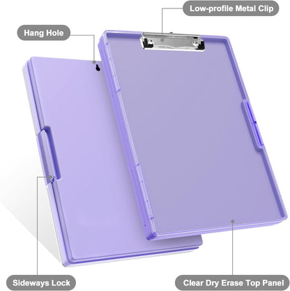 Piasoenc Clipboard with Storage, 8.5 x 11 Clip Boards with 2 Storage Case and A4 Paper Folder, Clear Dry Erase Top Panel, Heavy Duty Plastic, Folio & Side Opening, for Nurses, Teachers, Lawers,Black