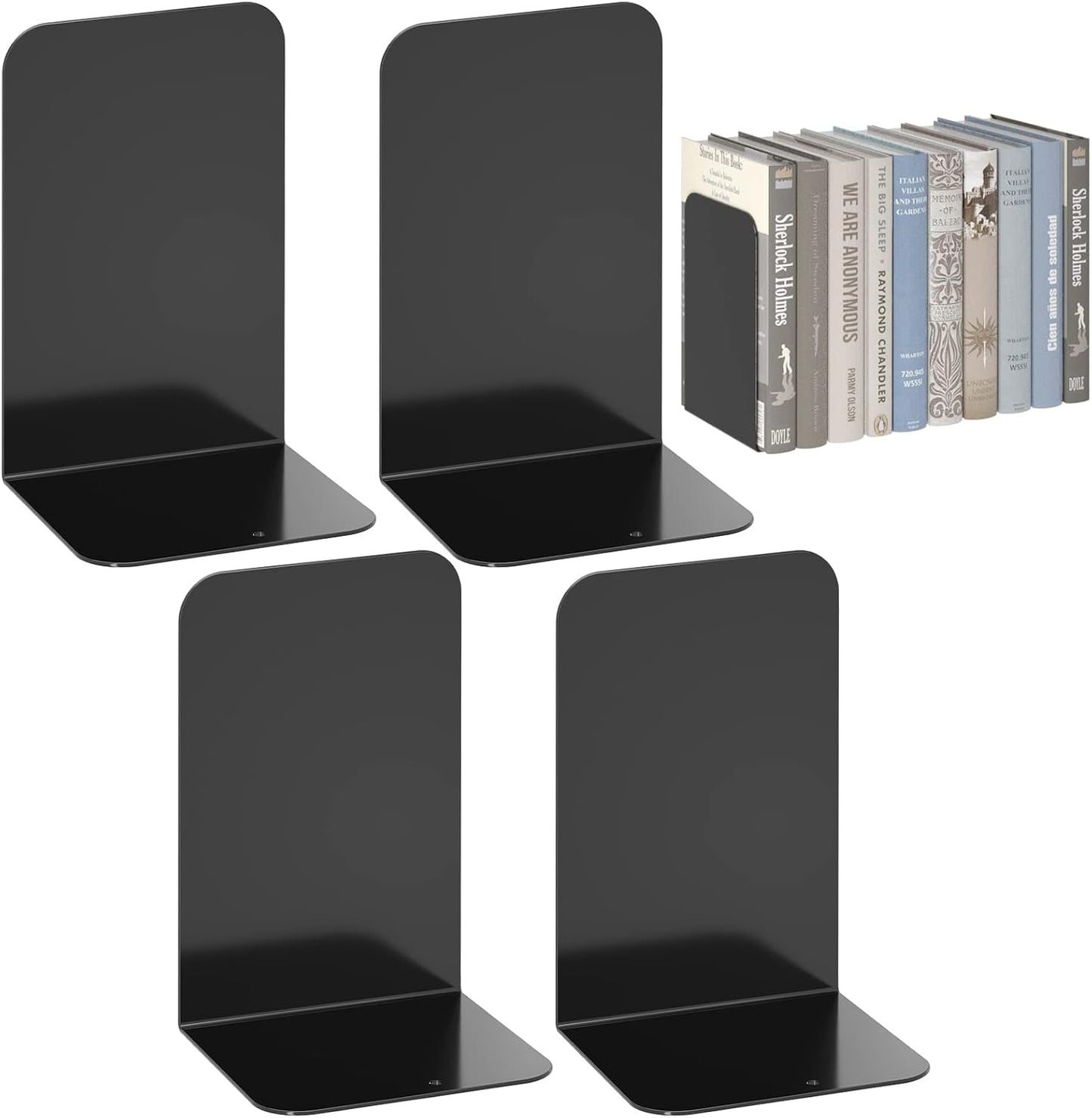VFINE Bookends 3 Pairs, Black Metal Book Ends, Heavy Bookends for Shelves, Book Stopper for Heavy Books, Book Organizer for Home Office School Supplies
