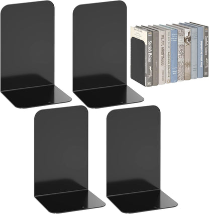 VFINE Bookends 3 Pairs, Black Metal Book Ends, Heavy Bookends for Shelves, Book Stopper for Heavy Books, Book Organizer for Home Office School Supplies