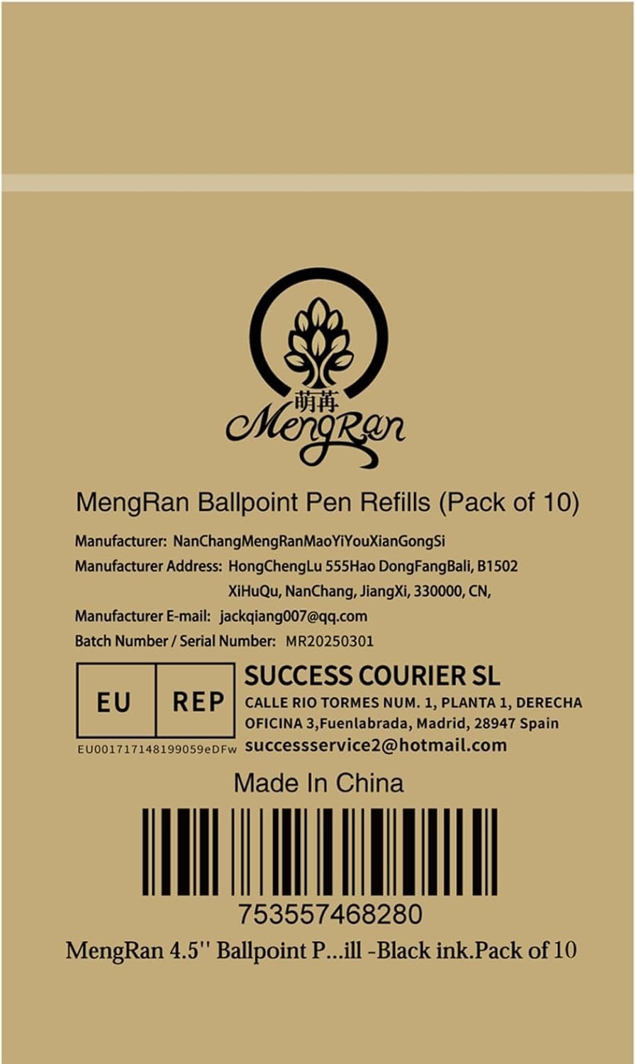 MengRan 4.5'' Ballpoint Ink Pen Refills for Twist Pens,1mm Medium Tip, Compatible with Cross Pen Refills (8513)(10 Pcs Black Ink)