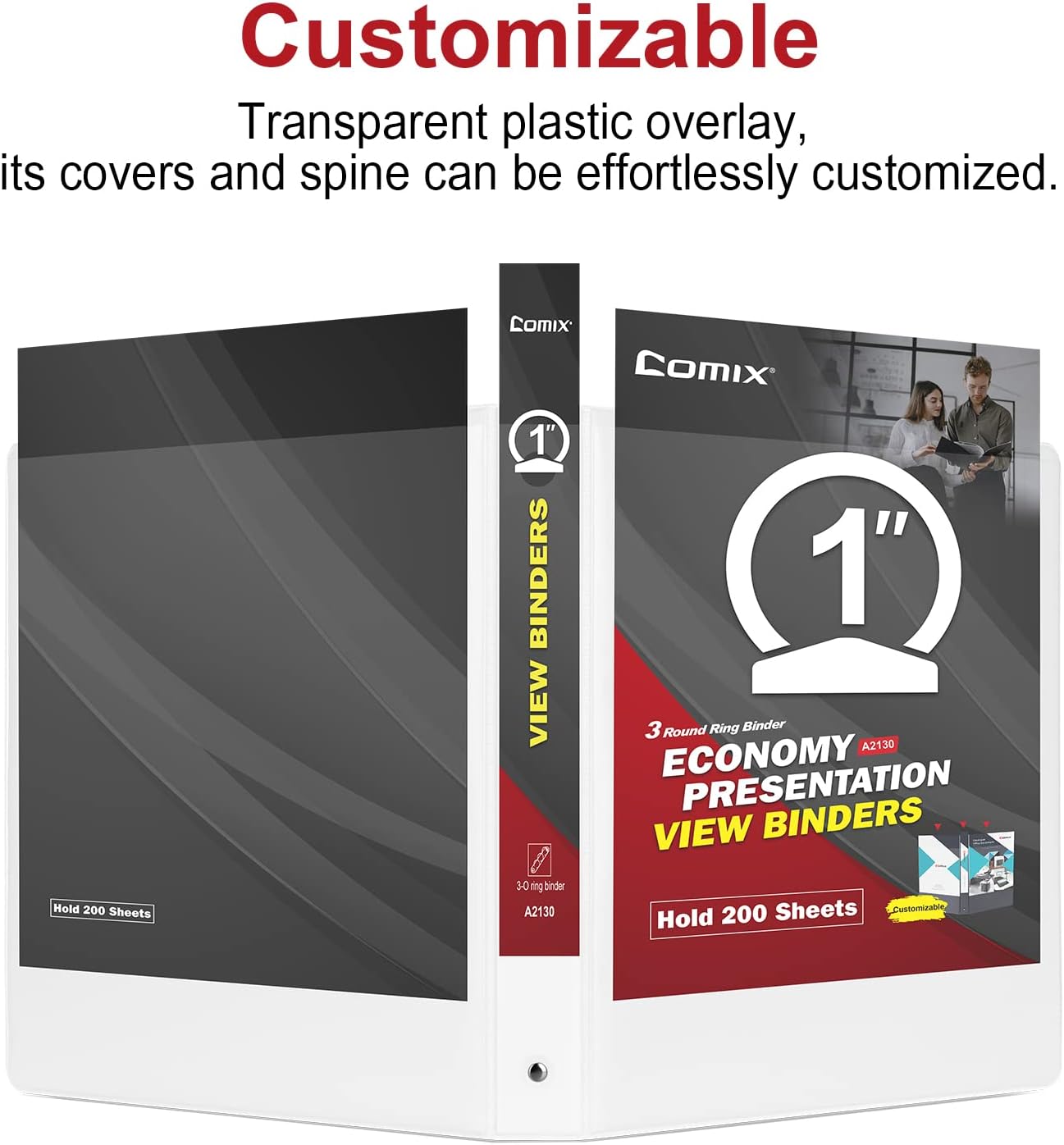 Comix Sturdy Round Ring Binder 3 inch with Clear View Cover, Holds 600 Sheets of US Letter Size Paper, 2 Pack (Black)