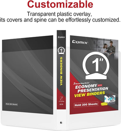 Comix Sturdy Round Ring Binder 3 inch with Clear View Cover, Holds 600 Sheets of US Letter Size Paper, 2 Pack (Black)