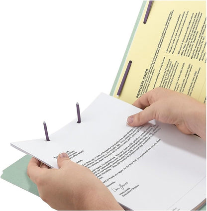 Smead End Tab Pressboard Fastener File Folder with SafeSHIELD Fasteners, 2 Fasteners, 1" Expansion, Letter Size, Gray/Green, 25 per Box (34705)