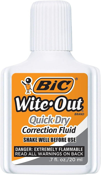 BIC WOFQD324 Wite-Out Quick Dry Correction Fluid, 20 ml Bottle, White, 3/Pack