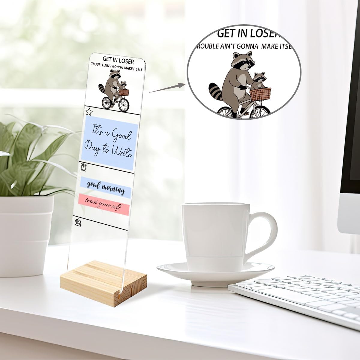 Sticky Notes Monitor Memo Board Acrylic Note Holder with Removable Wooden Base, Everything is Fine Logo Desk Set Includes 200 Sheets Two Sizes Sticky Notes, Office Desk Accessories Organizer