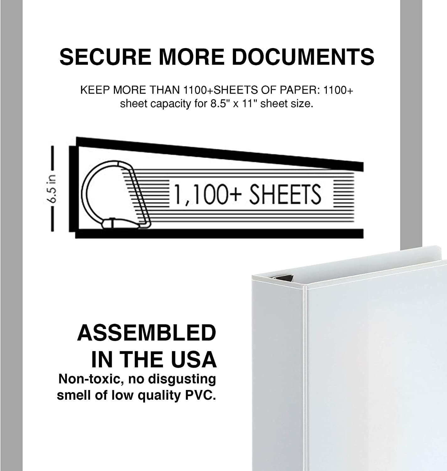 3 Ring Binder, Professional Angle D Ring Binder 5 Inch, Presentation Folder for Standard Pages 8.5 x 11 with Pockets, Crystal Clear View White (1 Pack)