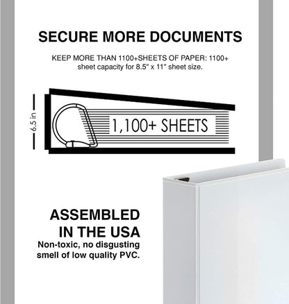 3 Ring Binder, Professional Angle D Ring Binder 5 Inch, Presentation Folder for Standard Pages 8.5 x 11 with Pockets, Crystal Clear View White (1 Pack)