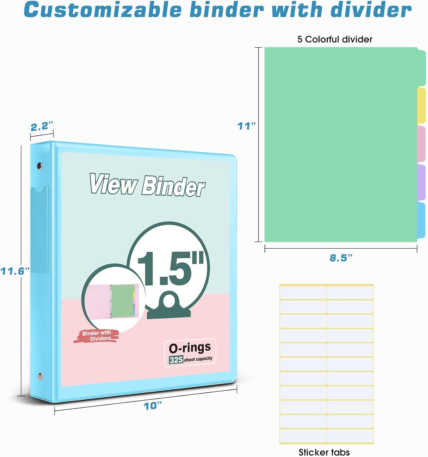 3 Ring Binder 1.5 inch，Cute Binder Organizer with 5 Tab Dividers Fits 175 Sheets of 8.5x11 Paper,Customizable Clear Cover with Inside Pockets,Aesthetic 1.5" Three Ring Binders for School Office,Purple
