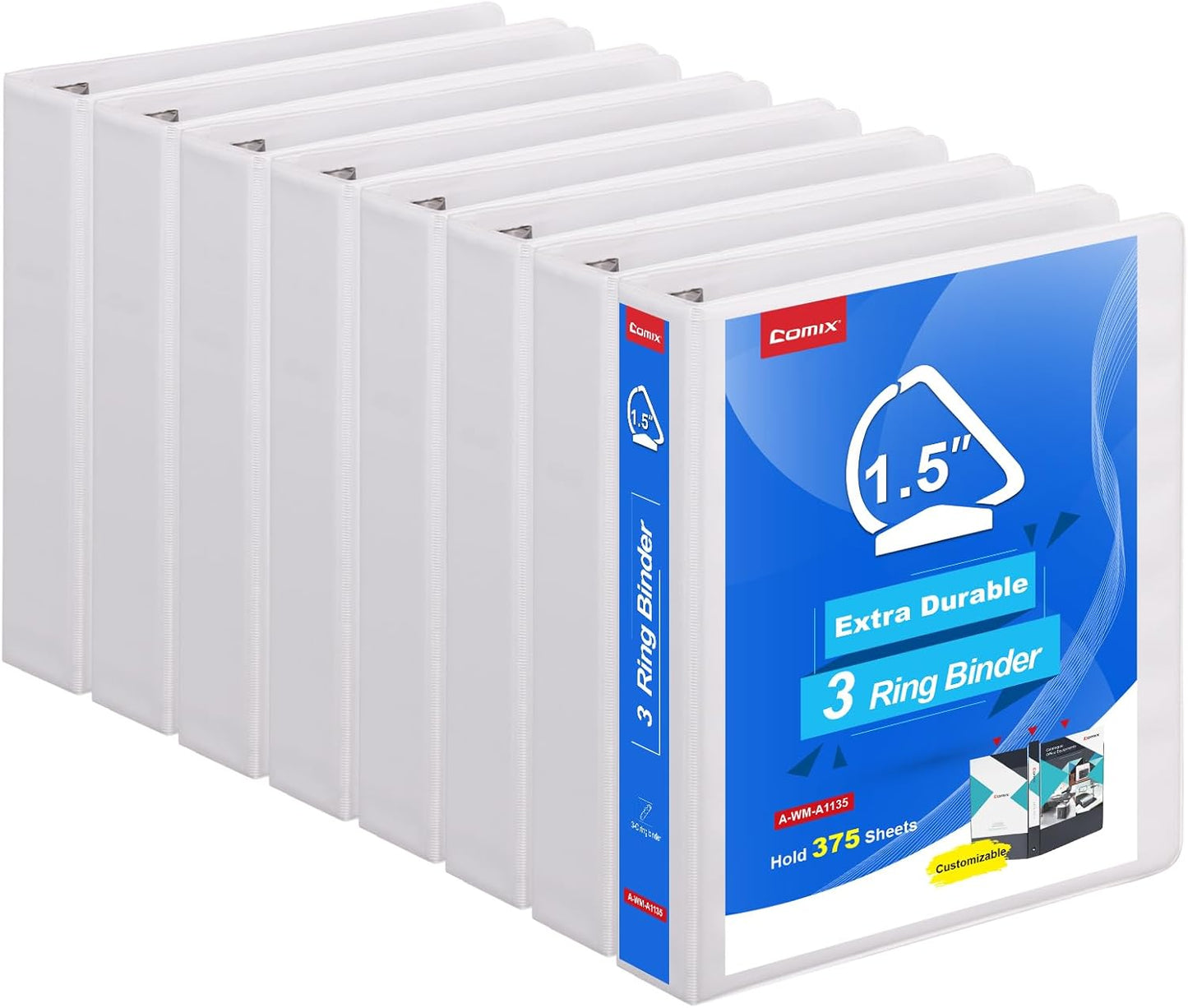 COMIX Heavy Duty Slant-D Ring View Binder, 1 inch 3 Ring Binders, Hold 225 Sheets of 8.5" x 11" Paper, 12 Pack (Black)