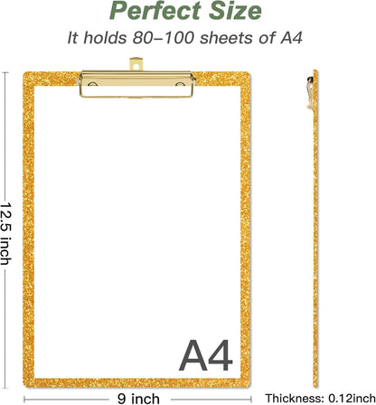 Rimilak Acrylic Glitter Clipboards, Sparkly Board with Low Profile Gold Clip, Designed for Classroom School and Office Use, A4 Letter Size 9 x 12.5 in, Pink
