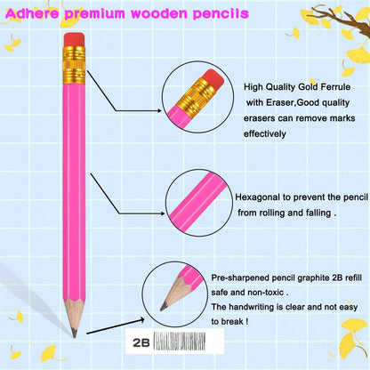 Adhere 25pcs Golf Pencils with Eraser Pre sharpened Hexagon half Wooden Pencils Graphite 2B for Golf Event Scoring,Classroom,Wedding,Company Meetings,Pew, Pocket (Nature)