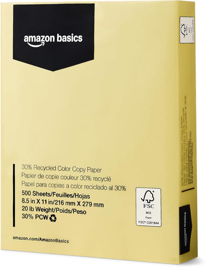 Amazon Basics 30% Recycled Color Copy Paper, 8.5" x 11", 20lb, Pastel Pink, 500 Sheets