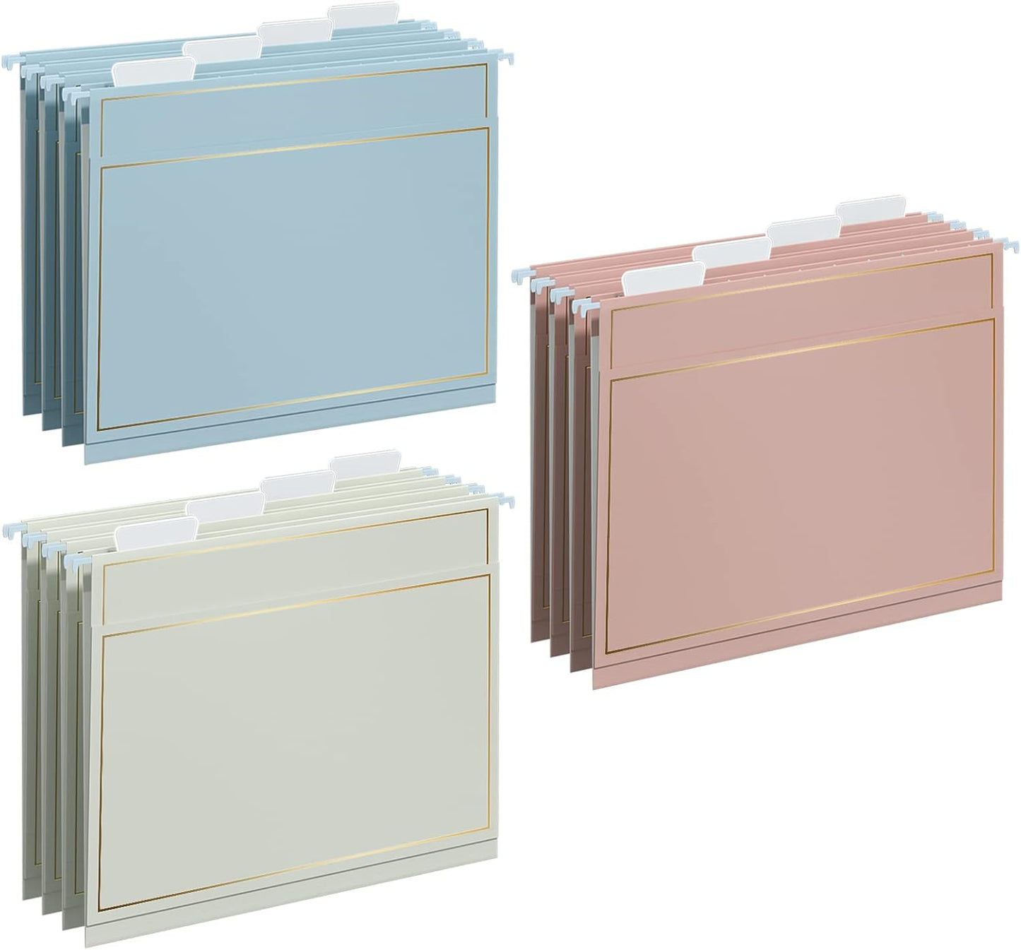 Y YOMA 6 Pack Rose Gold Hanging File Folders with Pocket Letter Size Decorative File Folder Cute Pretty Hanging Folder for Office Home School with 1/5-Cut Adjustable Tabs, Inner Storage Pockets